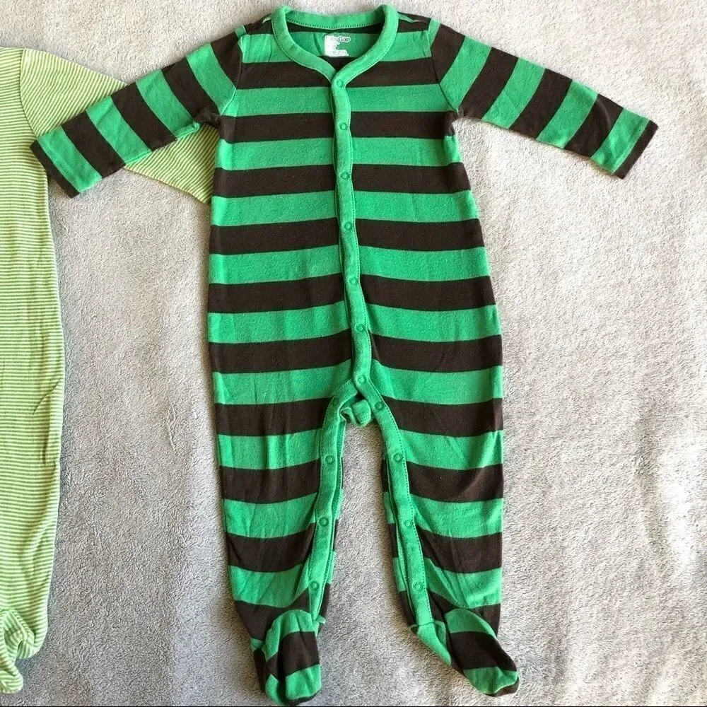 Baby Gap Green Striped Footed Onesies (lot of 2)